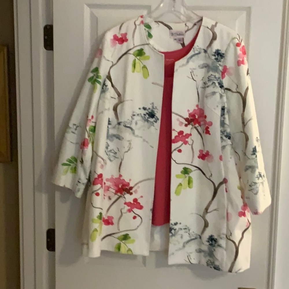 Floral Kimono Jacket with Pink and Green Accents